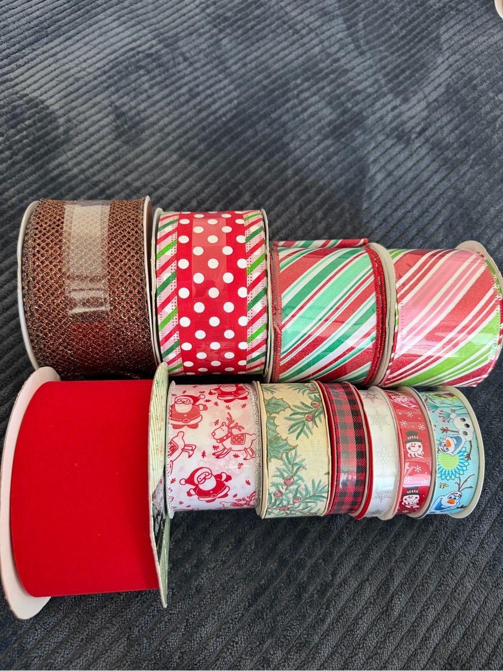 Festive Red and Green Holiday Ribbon Set Lot of 11